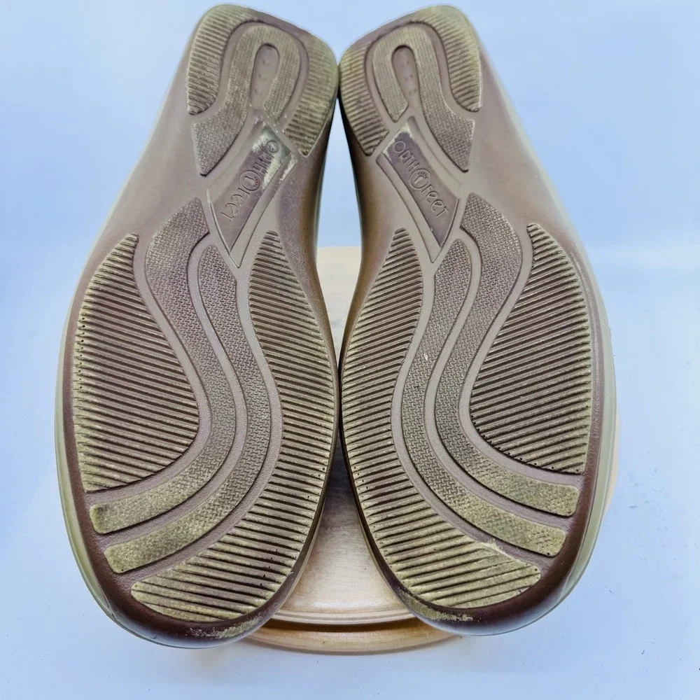 Orthofeet Solerno Womens 9.5 W Wide Leather Mary Jane Comfort Walking Shoes Tan
